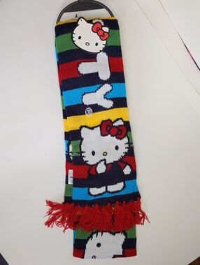 Hello Kitty Multicolor Striped Kids Scarf with Red Fringe